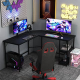 L-Shaped Desk with 2-Tier Storage Shelf for Home-Black