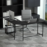 L-Shaped Desk with 2-Tier Storage Shelf for Home-Black