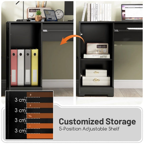 L-shaped Computer Desk with Power Outlets and 2 Storage Drawers-Black