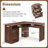 L-Shaped Computer Desk with Letter File Drawer-Walnut