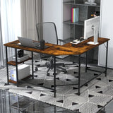 L-Shaped Desk with 2-Tier Storage Shelf for Home