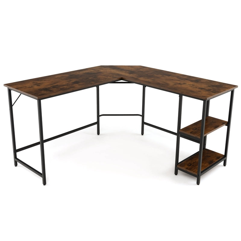 L-Shaped Desk with 2-Tier Storage Shelf for Home