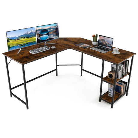 L-Shaped Desk with 2-Tier Storage Shelf for Home