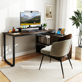 Heavy-duty L Shaped Computer Desk Corner Executive Desk with 3 Drawers-Coffee