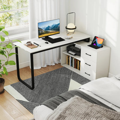 L Shaped Computer Desk Corner Executive Desk with 3 Drawers