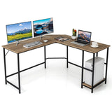 L-Shaped Desk with 2-Tier Storage Shelf for Home-Rustic Brown