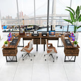 L-shaped Computer Desk with Power Outlets 3 Storage Drawers-Rustic Brown