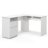 L-Shaped Computer Desk with Letter File Drawer-White