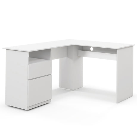 L-Shaped Computer Desk with Letter File Drawer-White