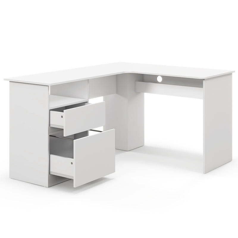 L-Shaped Computer Desk with Letter File Drawer-White