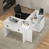 L-Shaped Computer Desk with Letter File Drawer-White