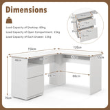 L-Shaped Computer Desk with Letter File Drawer-White