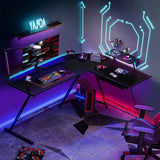 L Shaped Computer Desk Home Office Workstation with Movable Monitor Stand-Black