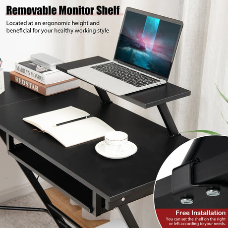 L Shaped Computer Desk Home Office Workstation with Movable Monitor Stand-Black
