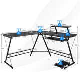 L Shaped Computer Desk Home Office Workstation with Movable Monitor Stand-Black