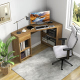 L-Shaped Computer Desk with Storage and Open Shelves for Living Room Bedroom-Natural