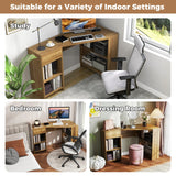 L-Shaped Computer Desk with Storage and Open Shelves for Living Room Bedroom-Natural