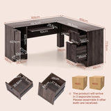 L-Shaped Office Desk with Storage Drawers and Keyboard Tray-Dark Brown