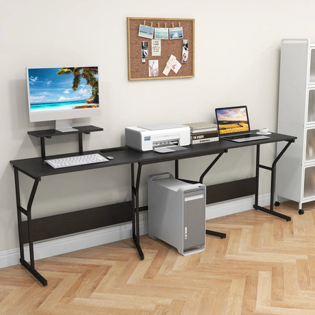 L-shaped Desk Corner Computer Desk with Movable Monitor Stand-Black