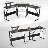 L-shaped Desk Corner Computer Desk with Movable Monitor Stand-Black