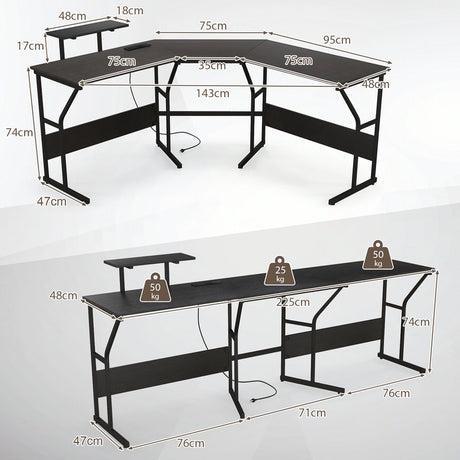 L-shaped Desk Corner Computer Desk with Movable Monitor Stand-Black