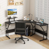 L-shaped Desk Corner Computer Desk with Movable Monitor Stand-Black