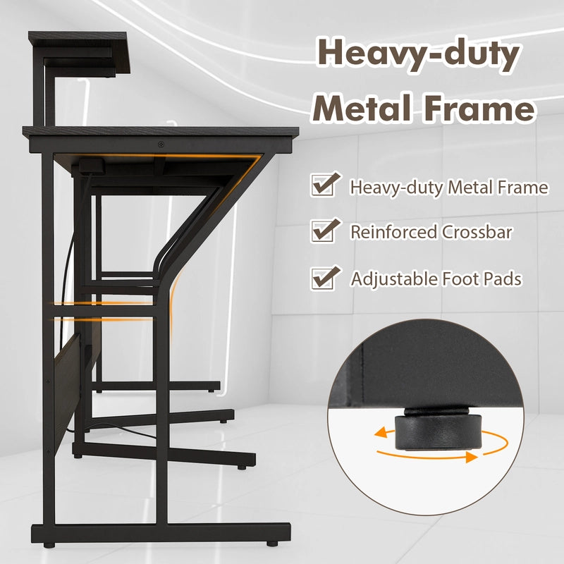 L-shaped Desk Corner Computer Desk with Movable Monitor Stand-Black
