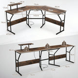 L-shaped Desk Corner Computer Desk with Movable Monitor Stand-Rustic Brown