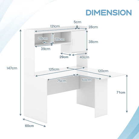 L-Shaped Desk Corner Computer Desk with Open Storage Hutch and Cabinet-White