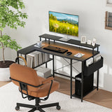 L-Shaped Gaming Desk 120 cm Computer Desk with LED Lights and Power Outlets-Black
