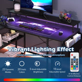L-Shaped Gaming Desk 120 cm Computer Desk with LED Lights and Power Outlets-Black