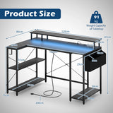 L-Shaped Gaming Desk 120 cm Computer Desk with LED Lights and Power Outlets-Black