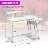 L-Shaped Gaming Desk with Outlets USB Ports and Monitor Shelf-White