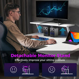 L-Shaped Gaming Desk with Outlets USB Ports and Monitor Shelf-White