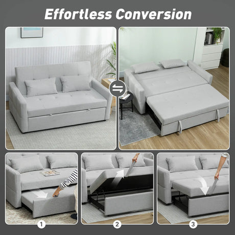 HOMCOM Three-Way Two-Seater Sofa Bed - Light Grey