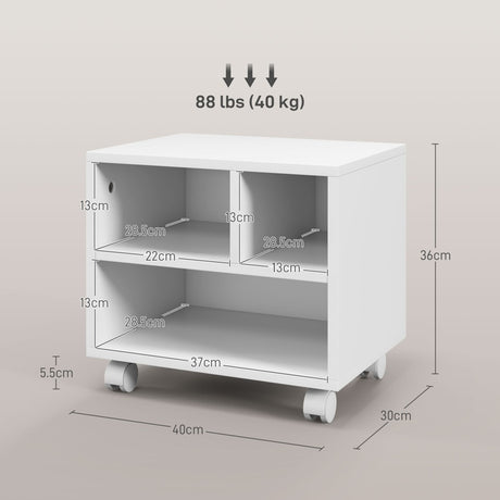 HOMCOM Three-Compartment Printer Cabinet, with Wheels - White