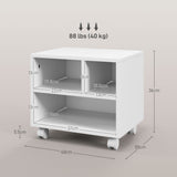 HOMCOM Three-Compartment Printer Cabinet, with Wheels - White