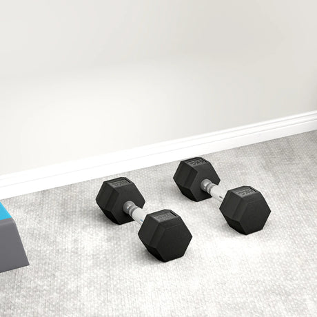 HOMCOM 2x6kg Hex Dumbbells Set Rubber Dumbbells Weight Lifting Equipment Fitness Home Gym