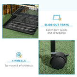 PawHut Bird Cage Budgie Cage 2 In 1 Large Aviary with Wheels Removable Trays for Finch Canaries Cockatiels Black