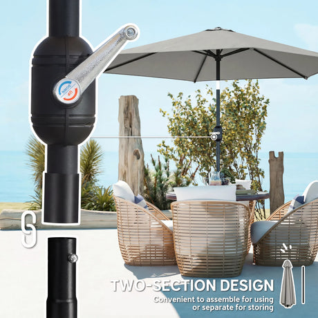 Outsunny 2.6 m Garden Parasol Umbrella with Aluminium Pole, Outdoor Patio Umbrella with Tilt and Crank, Vent, Light Grey