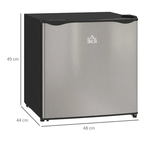 HOMCOM 46 Litre Table Top Mini Fridge, Small Fridge with Ice Box, Reversible Door, Adjustable Temperature and Legs for Bedrooms, Home Office, Silver Tone