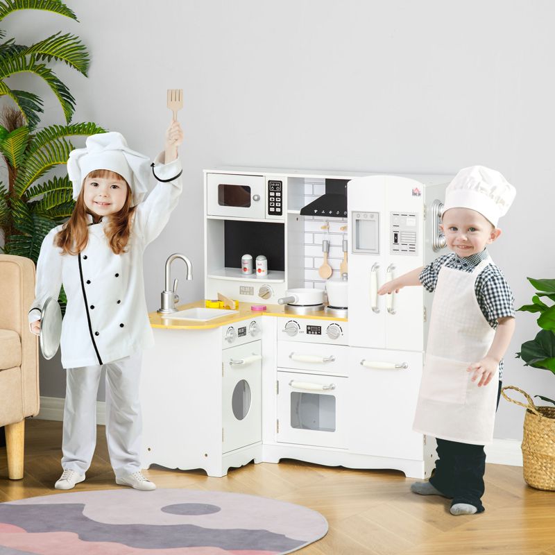 HOMCOM Kids Kitchen Playset, Large Pretend Role Play Kitchen, White