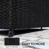 Outsunny 650L Garden Storage Box with 2 Wheels, Rattan Deck Box with Waterproof Zipped Liner, Safe Pneumatic Rods, Black