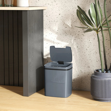 HOMCOM 15L Sensor Bin, Automatic Touchless Kitchen Bin, Easy Clean, Battery Operated for Home Office, Bedroom, Bathroom, Grey