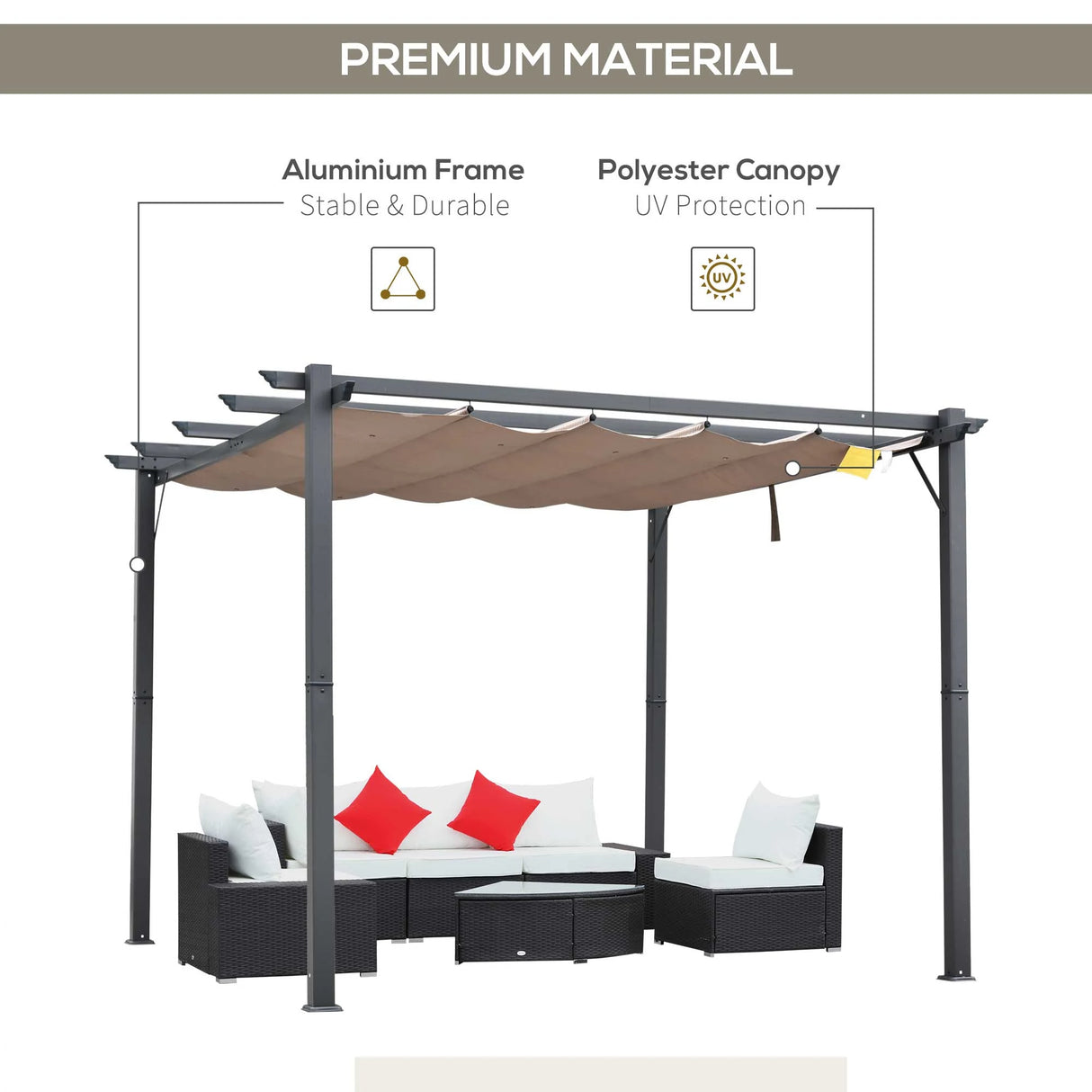 Outsunny 3m x 3m Pergola - Retractable Aluminium 3x3 Garden Shade for Outdoor BBQ & Gatherings, Family Use, Brown