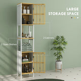 HOMCOM Bamboo-Blend Retro Cut-Out Tall Bathroom Storage Unit
