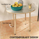 Outsunny Round Coffee Table, Modern End Side Table with Faux Marble Tempered Glass Top, Steel Frame for Living Room, Bedroom, Office, Beige