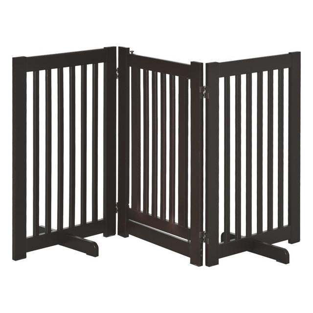 PawHut Freestanding Dog Gate, Foldable Pet Fence, Indoor Barrier, Stair Gate with Support Feet, 155 x 76 cm, Brown