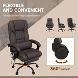 Vinsetto 6-Point Massage Office Chair, PU Leather Desk Chair with Adjustable Height and Footrest for Home Office, Brown