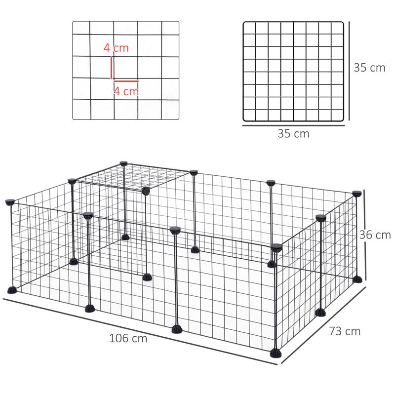 PawHut DIY Pet Playpen Metal Wire Fence 12 Panel Enclosure Indoor Outdoor Guinea Pig Rabbit Small Animals Cage Black